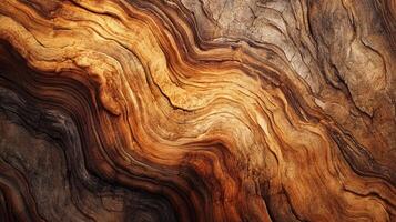 Brown and tan wood grain with a wavy pattern. The texture of the wood grain is rough and uneven, giving the image a rustic and natural feel photo