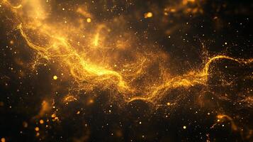 Bright yellow line of sparkles in the dark. The sparkles are scattered all over the image, creating a sense of movement and energy photo