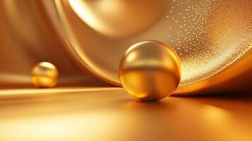 Gold ball is placed on a gold background, with a gold border surrounding it. The scene is visually appealing and gives off a luxurious and elegant vibe photo