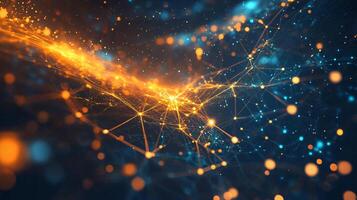 Computer generated image of a starry night sky with a bright orange line running through it. The orange line represents a network of connections, and the blue dots represent stars photo