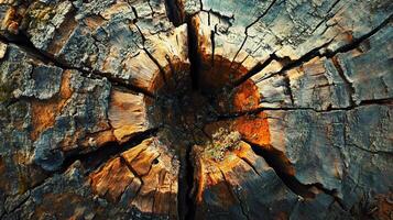 Large piece of wood with a hole in the middle. The hole is surrounded by a ring of wood. The wood is old and has a weathered look photo
