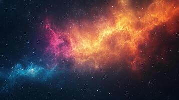 Colorful galaxy with a bright orange and blue swirl. The stars are scattered throughout the image, creating a sense of depth and movement. The colors of the galaxy evoke a feeling of wonder and awe photo