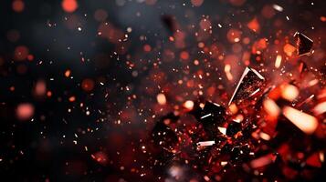 Black background with red sparks and broken glass. Scene is chaotic and intense photo