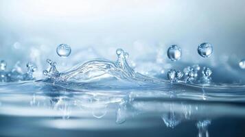 Splash of water with many small droplets. The water is clear and calm. Concept of tranquility and peacefulness photo