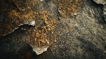 Rocky surface with a lot of dirt and sand. The surface is rough and uneven. The image has a sense of decay and abandonment photo