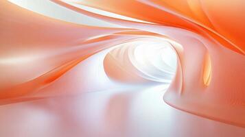 Long, curved tunnel with a white wall. The tunnel is long and curved, with a white wall that contrasts with the orange. The tunnel appears to be a part of a larger structure photo