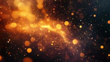 Bright orange background with many small gold circles. The circles are scattered throughout the image, creating a sense of movement and energy. Scene is lively and dynamic photo
