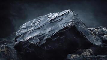 Large rock with a dark surface and a misty atmosphere. The rock appears to be a part of a larger landscape, and the misty atmosphere gives it a mysterious and ominous feel photo