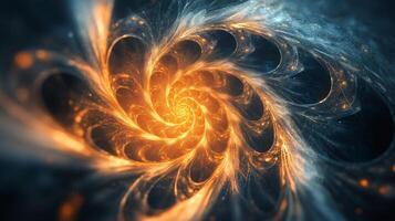 Spiral of orange and blue colors with a yellow center. The colors are bright and vibrant, creating a sense of energy and movement. The spiral shape gives the impression of a swirling vortex photo