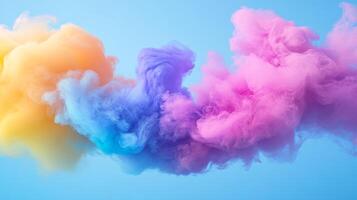 Colorful cloud of smoke is floating in the sky. The colors are bright and vibrant, creating a sense of energy and excitement. The smoke seems to be moving in a fluid, almost dance-like motion photo