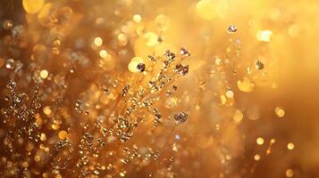 Field of gold flowers with a lot of sparkles. The flowers are yellow and the background is also yellow photo