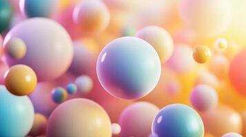 Colorful image of many different colored spheres. The spheres are all different sizes and are scattered throughout the image. Scene is playful and whimsical photo