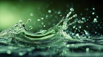 Splash of water in a greenish color. The water is splashing and creating ripples photo