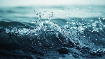 Splash of water in the ocean. The water is blue and the splash is white photo