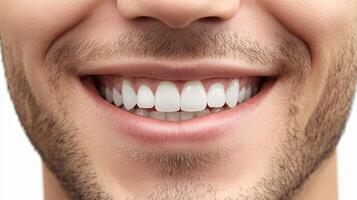 Man with a beard and a smile showing his teeth. Concept of confidence and happiness photo