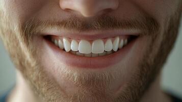 Man with a beard and a smile on his face. His teeth are white and he is showing them off photo