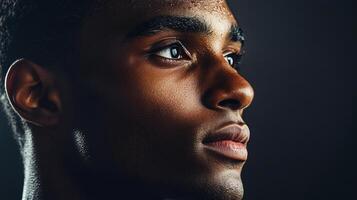 Man with a wet face and a dark complexion. The man is looking at the camera. The image has a moody and mysterious feel to it photo