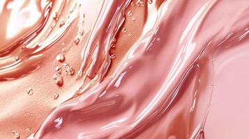Pink liquid with bubbles in it. The bubbles are small and scattered throughout the liquid. The liquid appears to be a type of makeup or cosmetic product photo