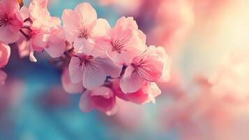 Close up of a pink flower with a blue background. The flower is the main focus of the image, and the blue background adds a sense of calmness and serenity to the scene photo