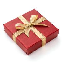 Red gift box with golden ribbon photo