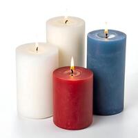 White, blue and red candle isolated on white background photo