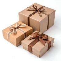 Three gift boxes on white background photo