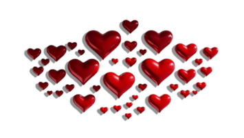 Close-up image of various textured red and pink heart shapes in a blurred background, creating a romantic and abstract atmosphere. png
