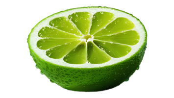 Closeup of fresh lime slice isolated on transparent background image png