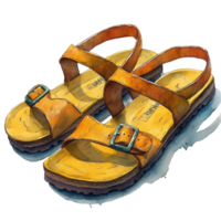 Pair of Yellow Sandals with Straps and Shadow on the Ground png