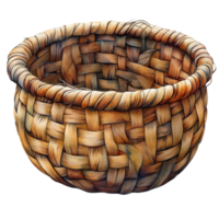 Circular Woven Basket with Twisted Edge and Tightly Constructed Pattern png