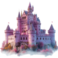 Pink Castle with a Lot of Windows and a Tower on Top png