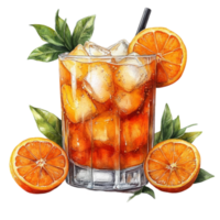 Glass of Orange Juice with Ice and Oranges on Transparent Background png