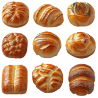 Collection of Nine Different Types of Bread with Unique Shapes and Toppings png