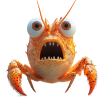 Exaggerated Sea Creature with Large Eyes, Sharp Teeth, and Prominent Claws png