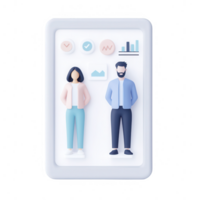Modern illustration of business professionals interacting with data-driven graphics. png