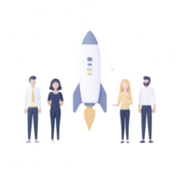 Team preparing for a rocket launch, symbolizing innovation and future exploration. png