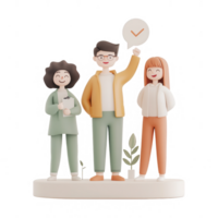 Three diverse characters collaborating in a modern workspace environment. png