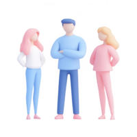 Three colorful characters depicting diverse teamwork and collaboration concepts. png