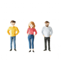 Three colorful figurines representing diverse individuals with unique styles. png