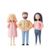 Three diverse characters standing together, smiling and showing friendship in a cartoon style. png