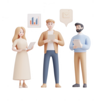 Three diverse professionals discussing data insights with digital devices. png