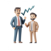 Two businessmen celebrating success with a growth chart in background. png