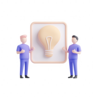 Two characters presenting a light bulb symbolizing new ideas and innovation. png