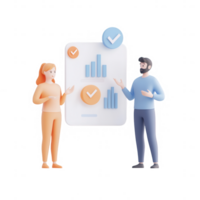 Two colleagues discussing business analytics and data visualization concepts. png