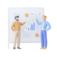 Two men discussing data and growth strategies at a presentation board. png