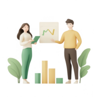 Two professionals discussing data insights with a growth chart in a modern setting. png