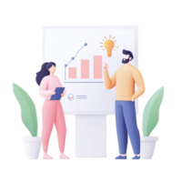 Two professionals discussing graphs and ideas for effective teamwork and growth. png