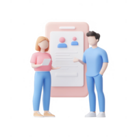 Two professionals discussing ideas using a digital interface for collaboration. png