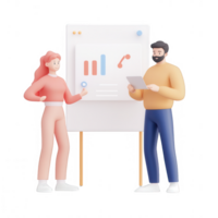 Two professionals discussing data trends in a modern office setting. png