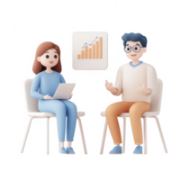Two professionals discussing growth strategies with a digital presentation. png